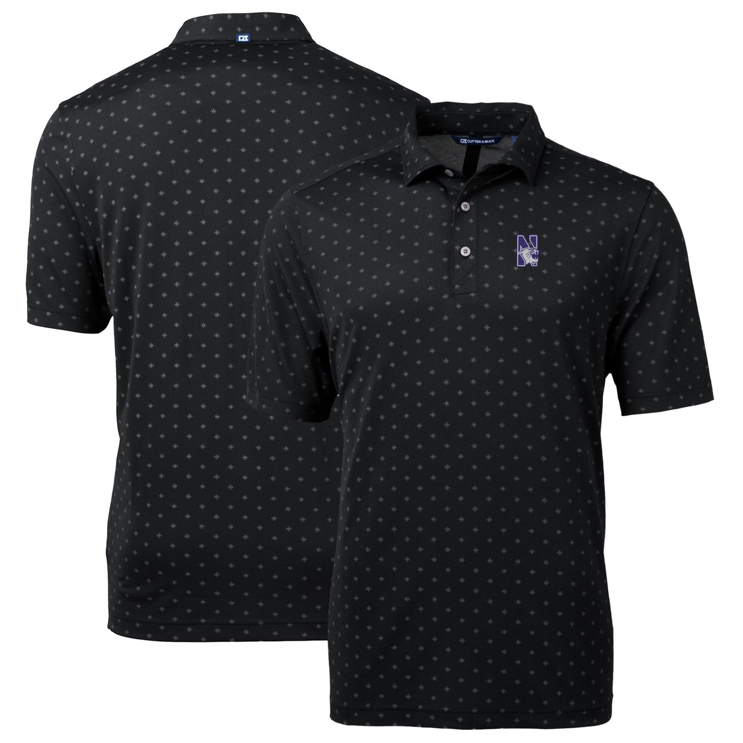 Men's Cutter & Buck Black Northwestern Wildcats Big & Tall Virtue Eco Pique Tile Print Recycled Polo