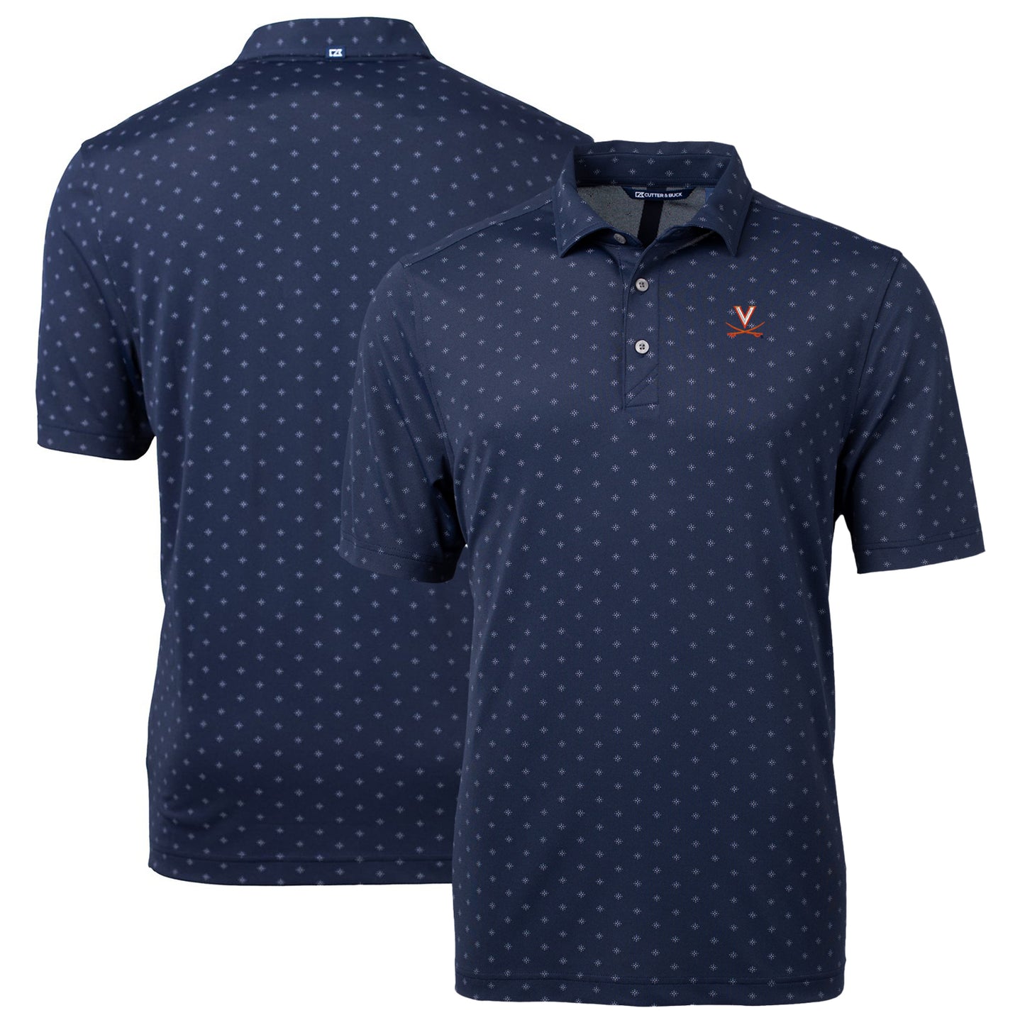 Men's Cutter & Buck Navy Virginia Cavaliers Big & Tall Virtue Eco Pique Tile Print Recycled Polo