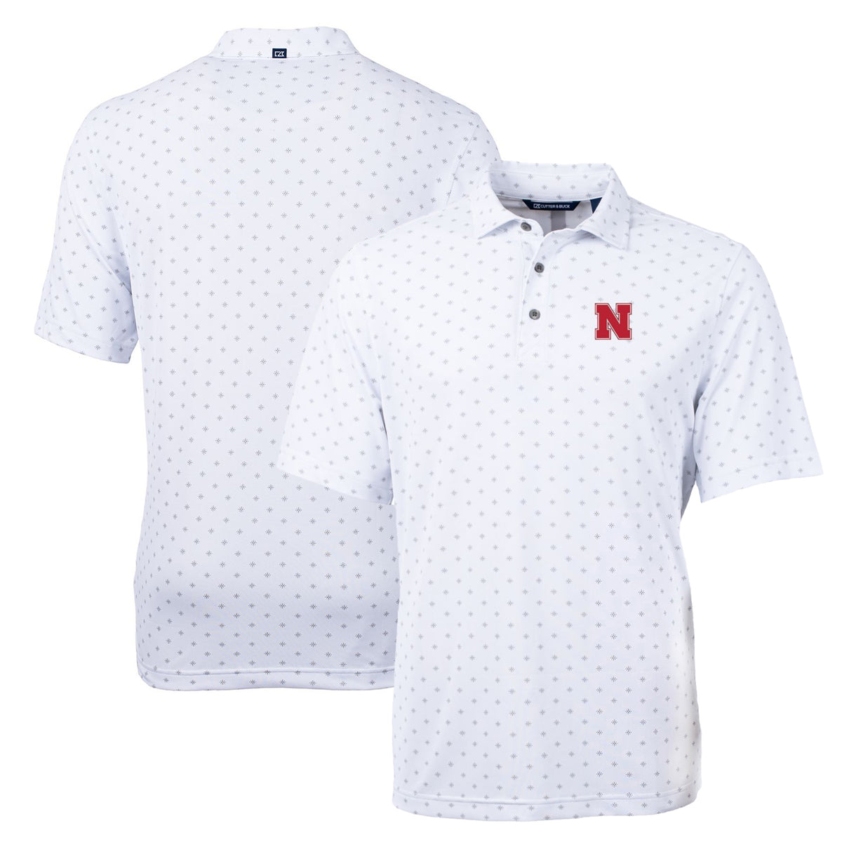Men's Cutter & Buck White Nebraska Huskers Big & Tall Virtue Eco Pique Tile Print Recycled Polo