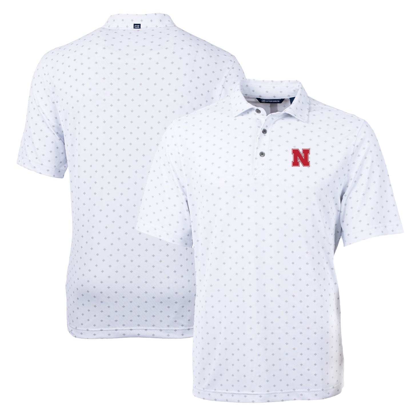 Men's Cutter & Buck White Nebraska Huskers Big & Tall Virtue Eco Pique Tile Print Recycled Polo