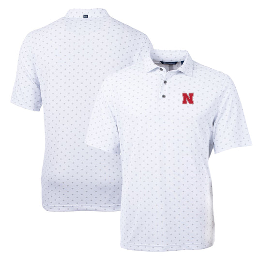 Men's Cutter & Buck White Nebraska Huskers Big & Tall Virtue Eco Pique Tile Print Recycled Polo