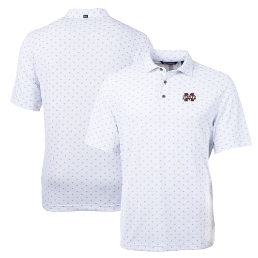 Men's Cutter & Buck White Mississippi State Bulldogs Big & Tall Virtue Eco Pique Tile Print Recycled Polo