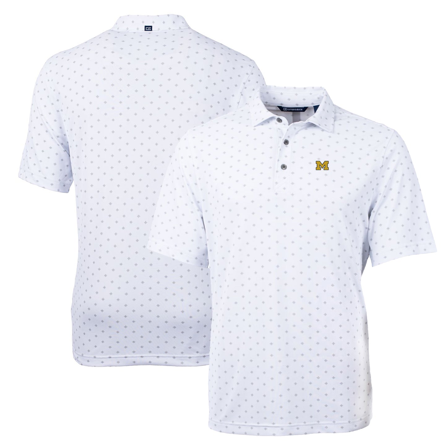 Men's Cutter & Buck White Michigan Wolverines Big & Tall Virtue Eco Pique Tile Print Recycled Polo
