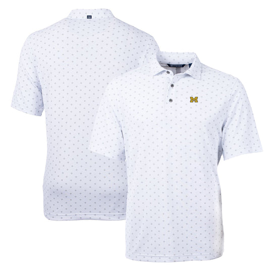 Men's Cutter & Buck White Michigan Wolverines Big & Tall Virtue Eco Pique Tile Print Recycled Polo