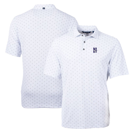 Men's Cutter & Buck White Northwestern Wildcats Big & Tall Virtue Eco Pique Tile Print Recycled Polo