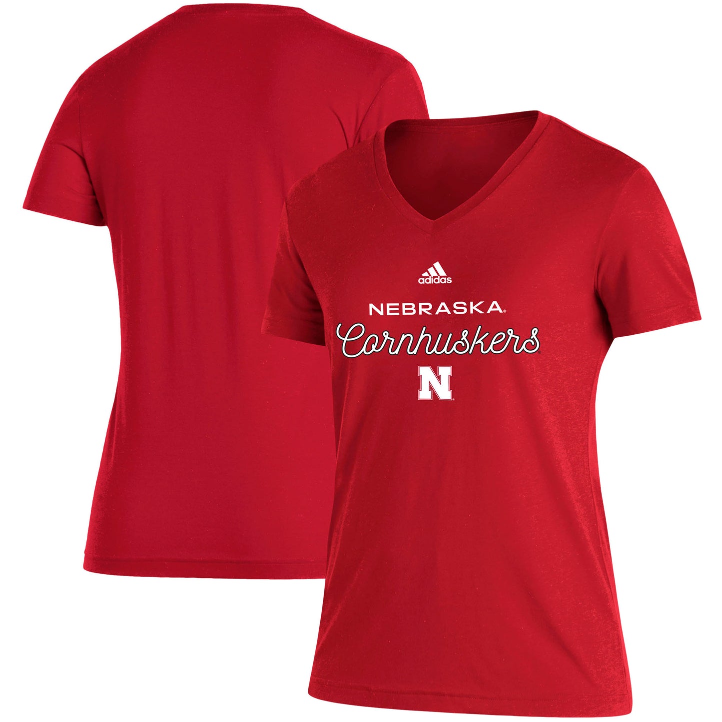 Women's adidas Scarlet Nebraska Huskers Blend V-Neck T-Shirt