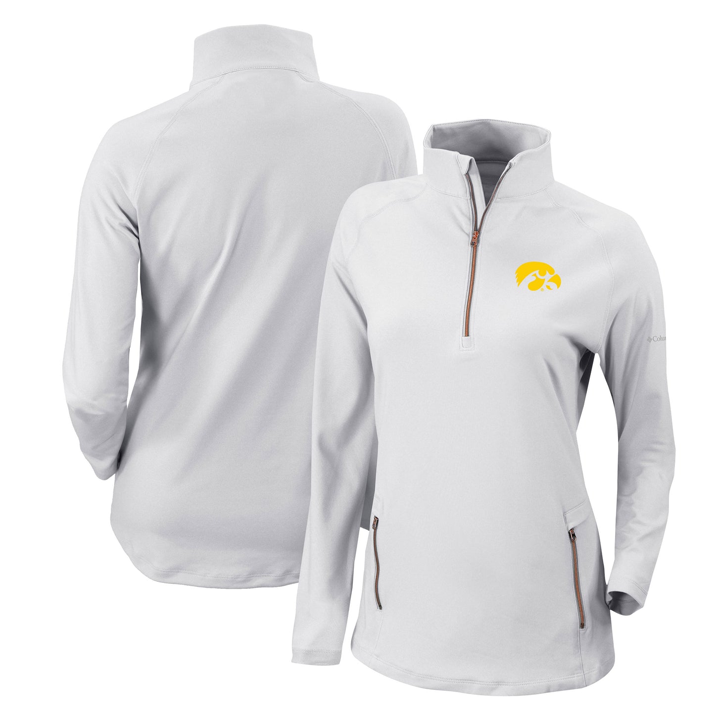 Women's Columbia White Iowa Hawkeyes Outward Nine Quarter-Zip Pullover Top