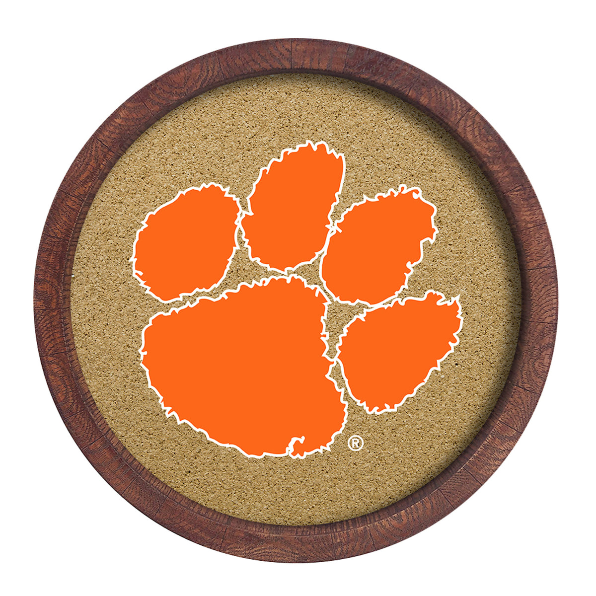 Clemson Tigers 20.25'' Round Faux Barrel Framed Cork Board