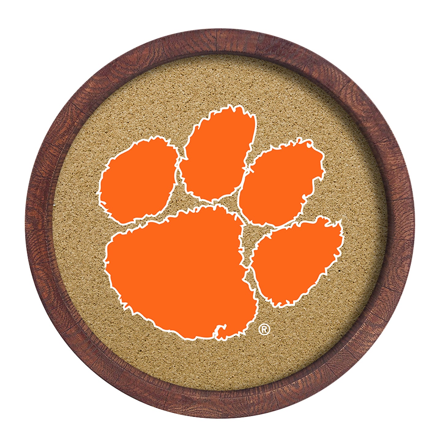Clemson Tigers 20.25'' Round Faux Barrel Framed Cork Board