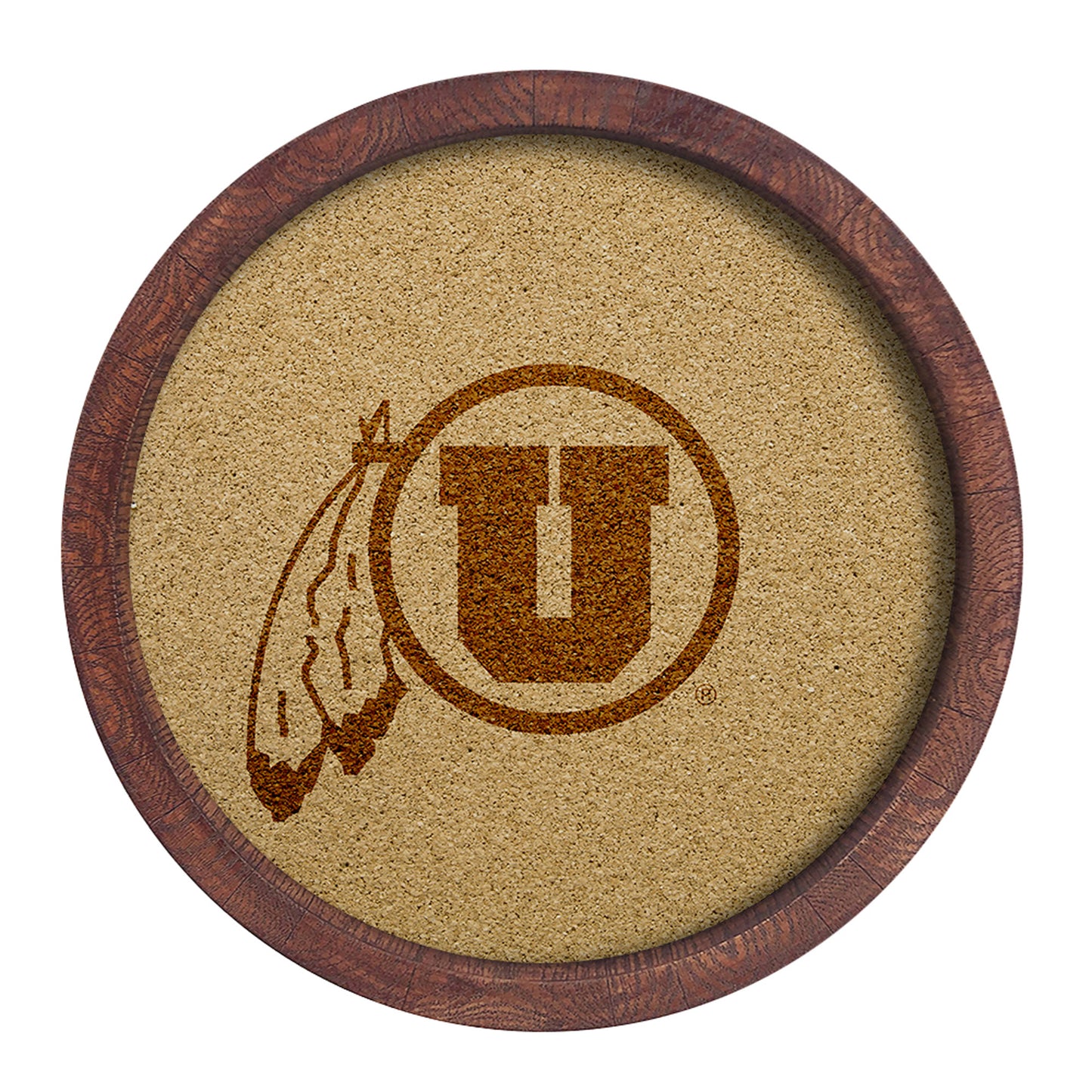 Utah Utes 20.25'' Round Faux Barrel Framed Cork Board