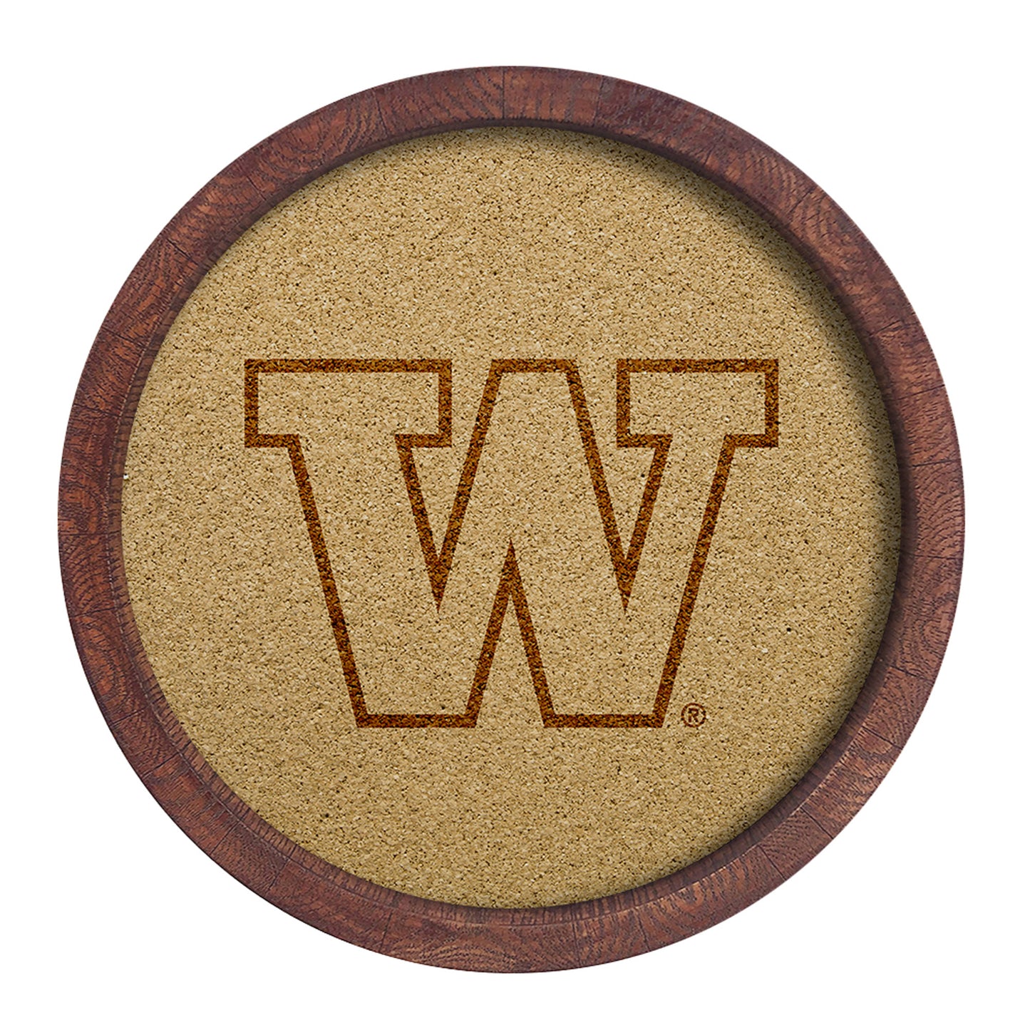 Washington Huskies 20.25'' Round Faux Barrel Framed Cork Board