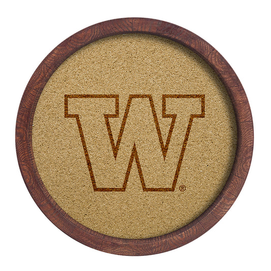 Washington Huskies 20.25'' Round Faux Barrel Framed Cork Board