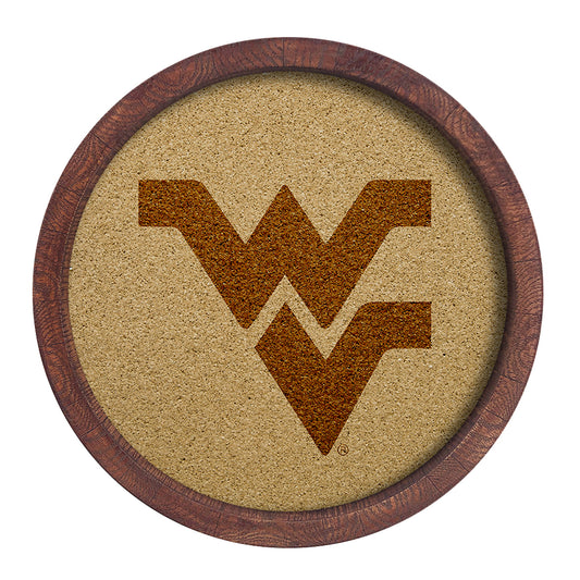 West Virginia Mountaineers 20.25'' Round Faux Barrel Framed Cork Board