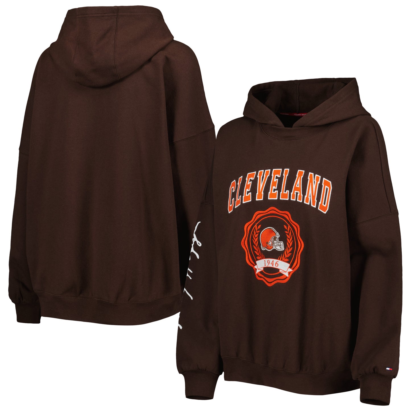 Women's Tommy Hilfiger Brown Cleveland Browns Becca Drop Shoulder Pullover Hoodie