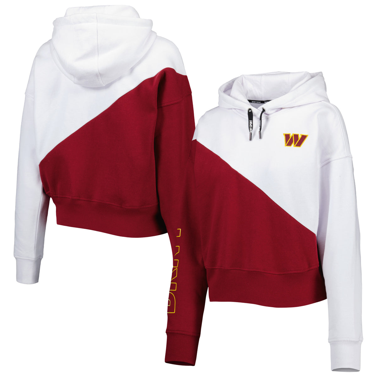 Women's DKNY Sport White/Burgundy Washington Commanders Bobbi Color Blocked Pullover Hoodie