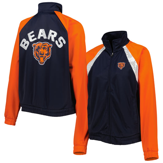 Women's G-III 4Her by Carl Banks Navy/Orange Chicago Bears Confetti Raglan Full-Zip Track Jacket
