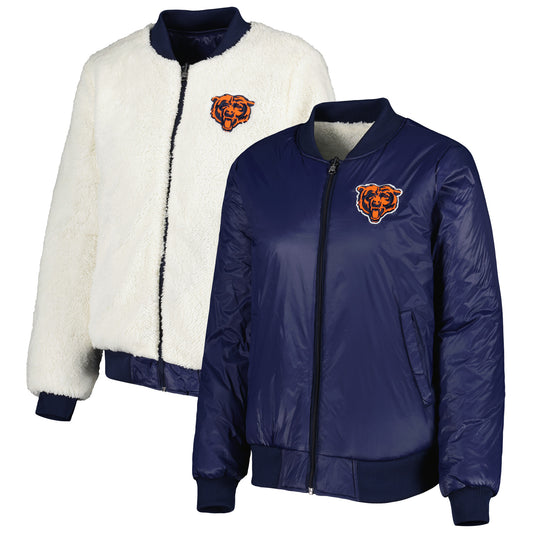 Women's G-III 4Her by Carl Banks Oatmeal/Navy Chicago Bears Switchback Reversible Full-Zip Jacket