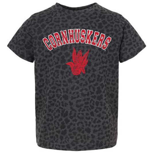 Girls Toddler Gameday Couture Leopard Nebraska Huskers All the Cheer T-Shirt