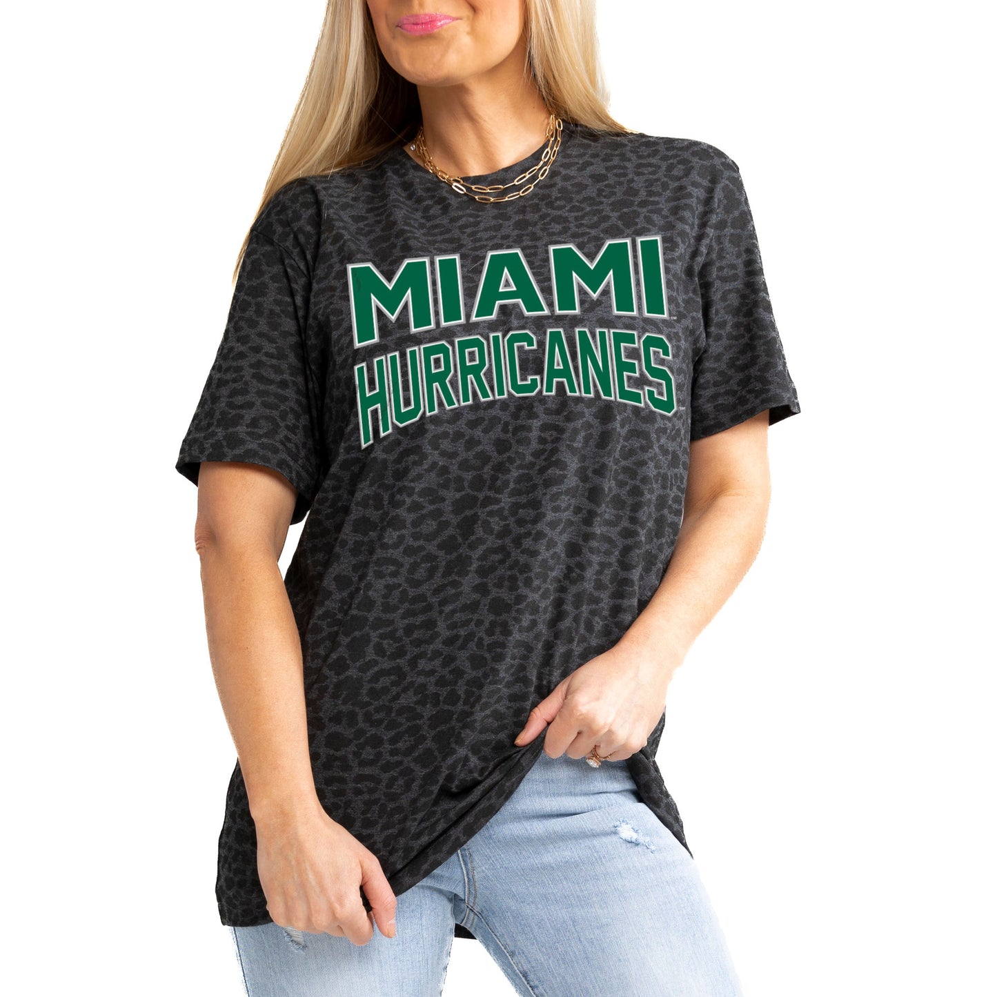 Women's Gameday Couture Leopard Miami Hurricanes Fan Favorite Leopard T-Shirt