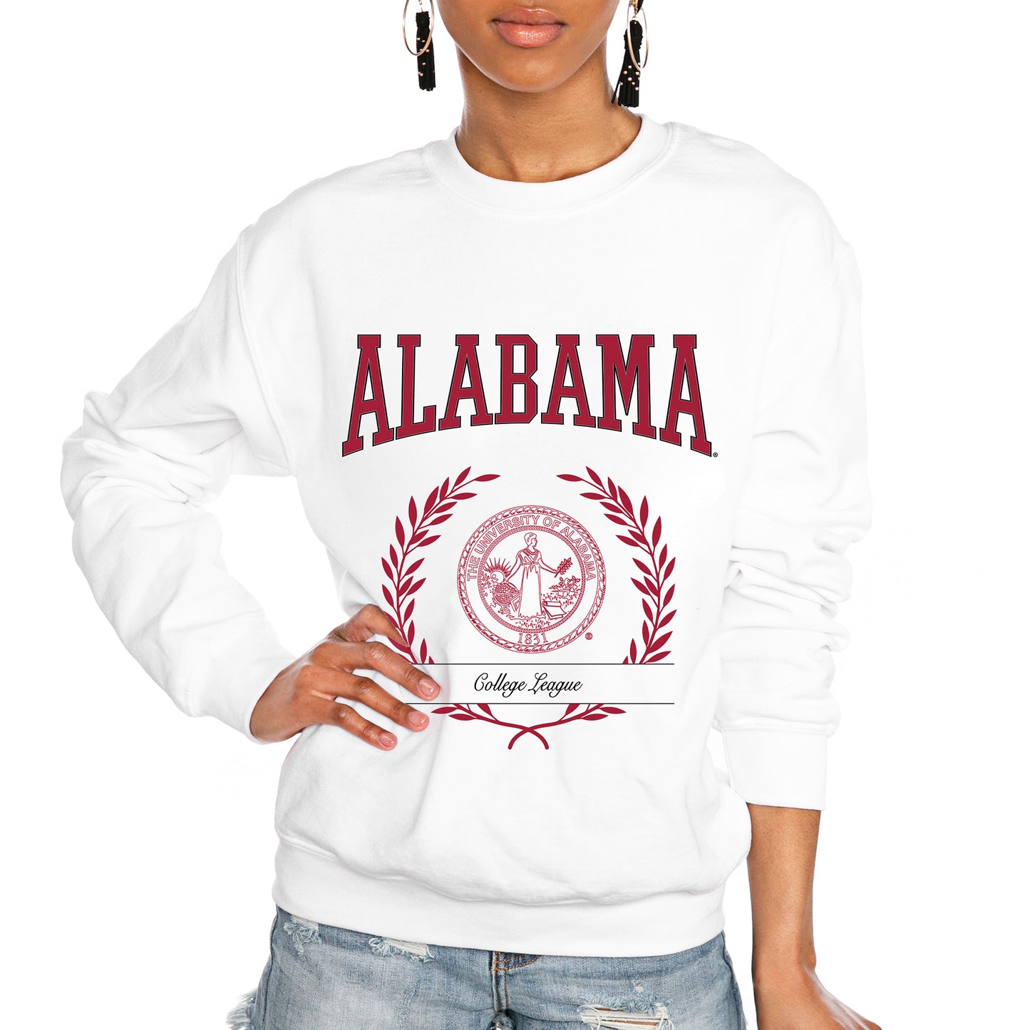 Women's Gameday Couture White Alabama Crimson Tide It's a Vibe Classic Fleece Crewneck Pullover Sweatshirt