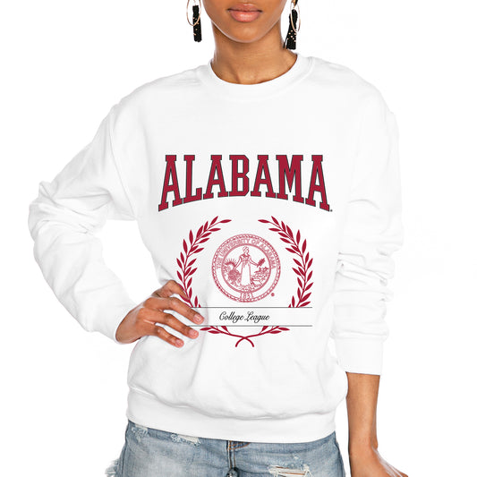 Women's Gameday Couture White Alabama Crimson Tide It's a Vibe Classic Fleece Crewneck Pullover Sweatshirt