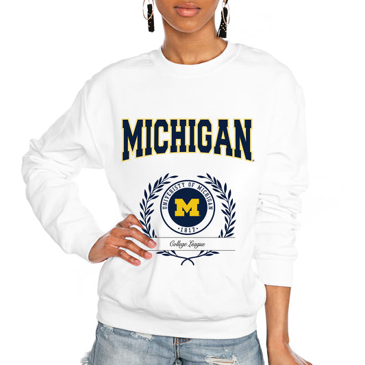 Women's Gameday Couture White Michigan Wolverines It's a Vibe Classic Fleece Crewneck Pullover Sweatshirt