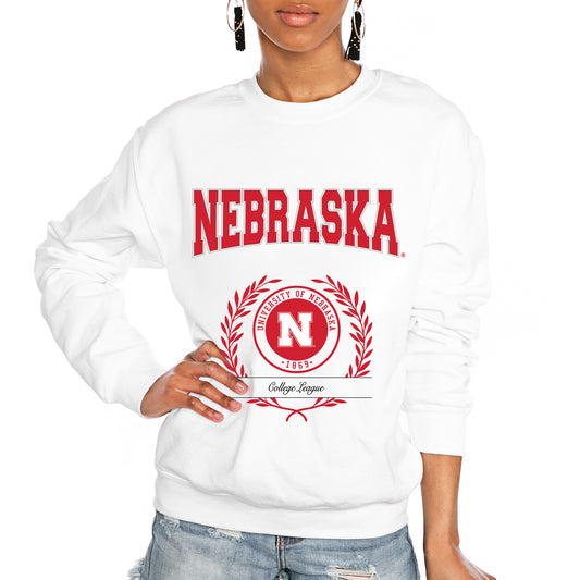 Women's Gameday Couture White Nebraska Huskers It's a Vibe Classic Fleece Crewneck Pullover Sweatshirt