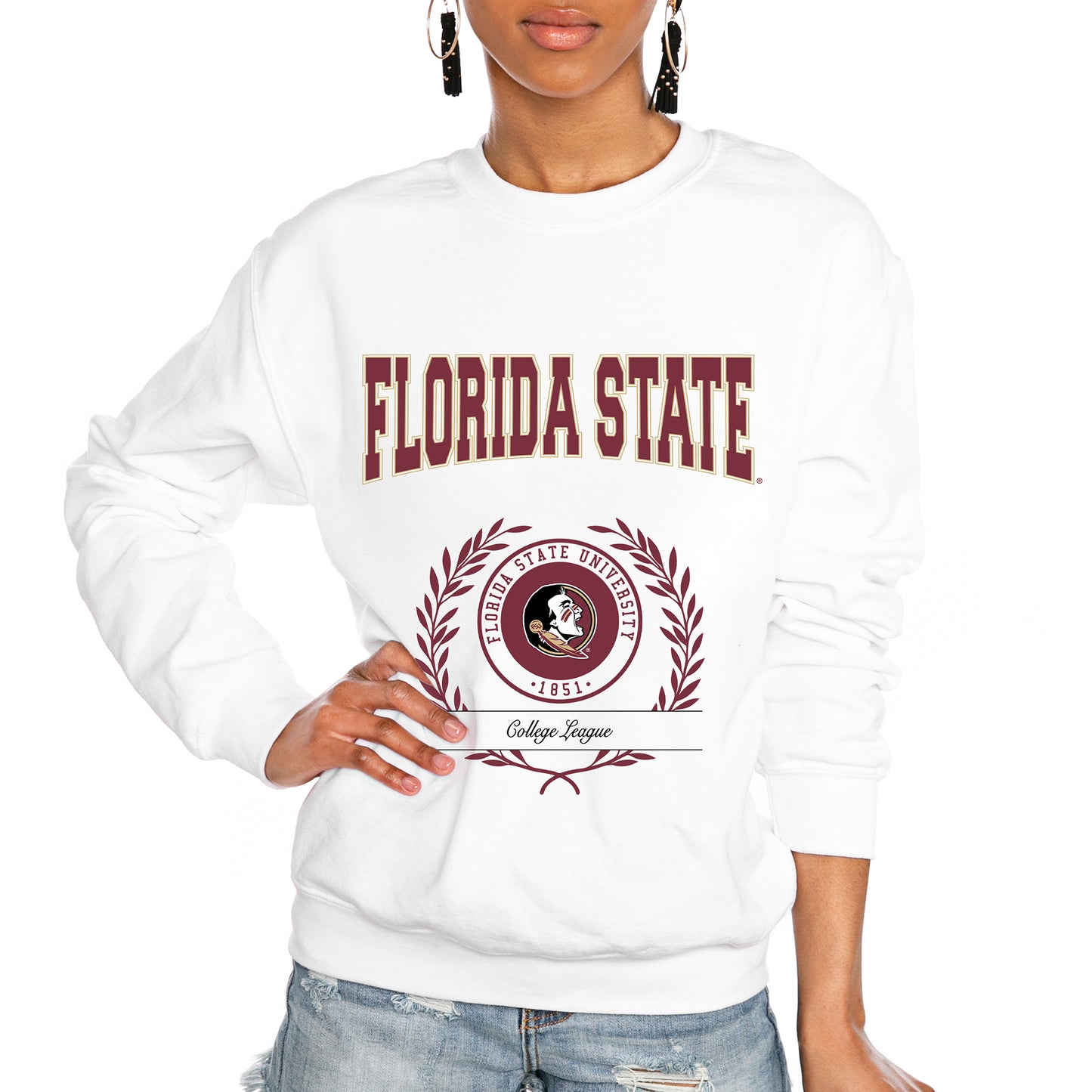 Women's Gameday Couture White Florida State Seminoles It's a Vibe Classic Fleece Crewneck Pullover Sweatshirt