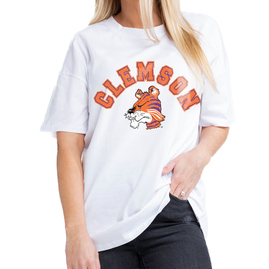 Women's Gameday Couture White Clemson Tigers Now or Never Oversized T-Shirt