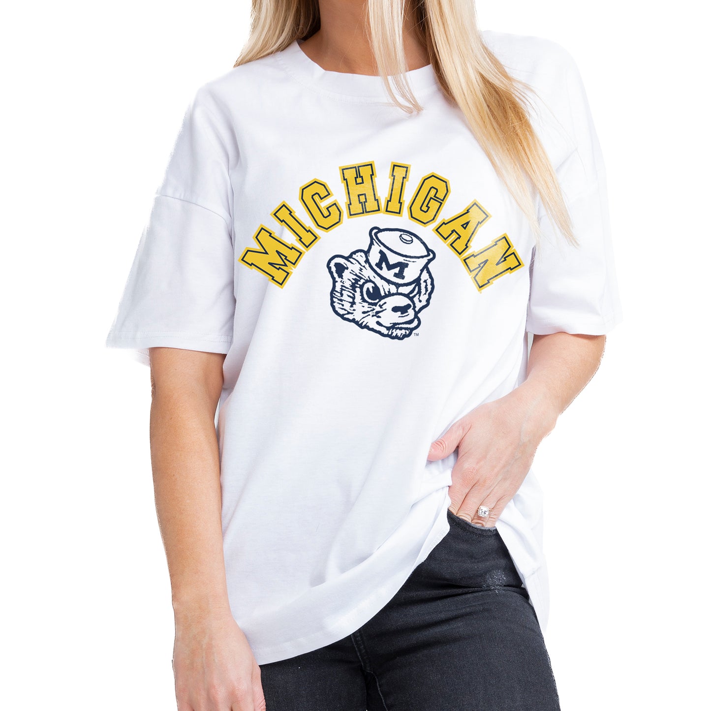 Women's Gameday Couture White Michigan Wolverines Now or Never Oversized T-Shirt