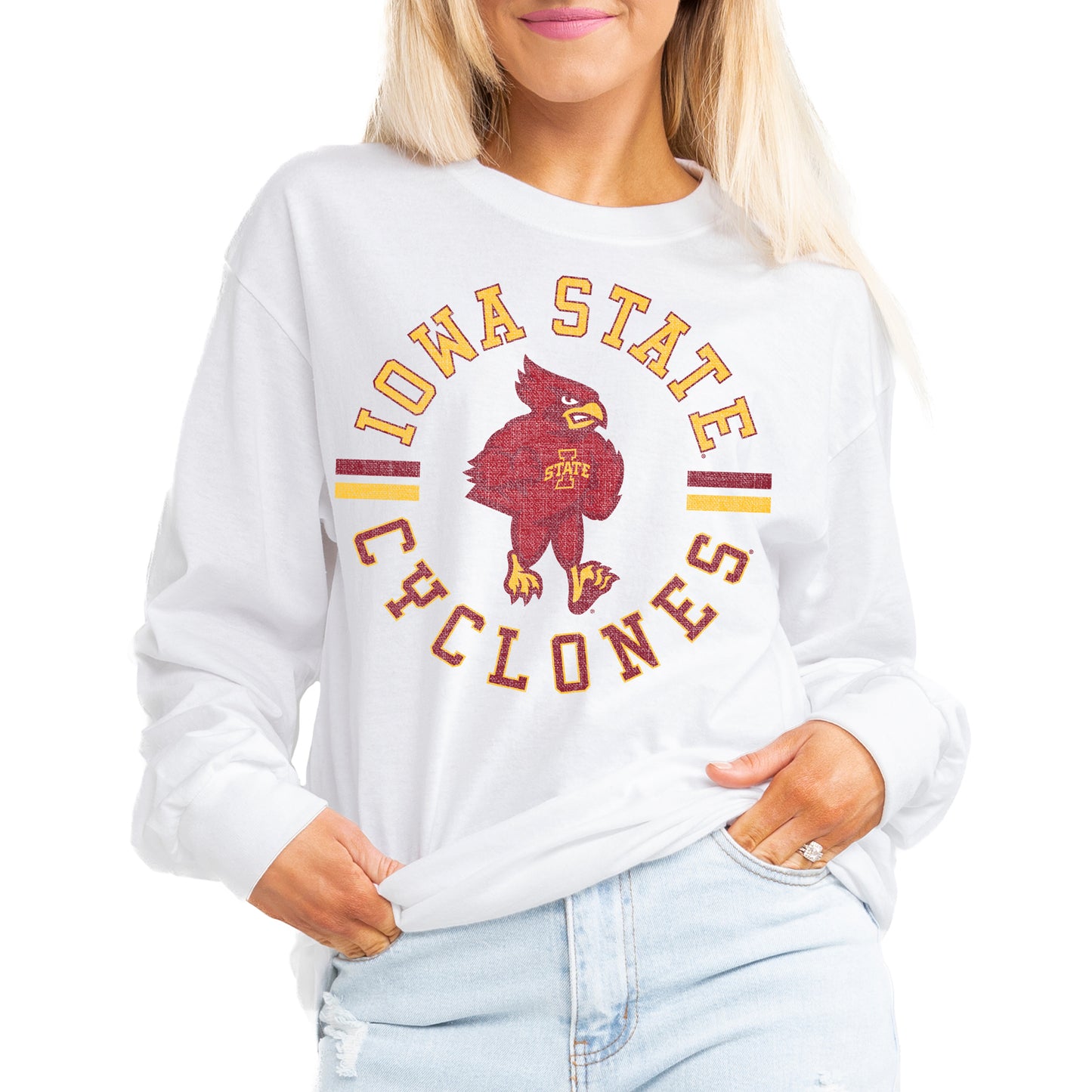 Women's Gameday Couture White Iowa State Cyclones Vintage Days Oversized Lightweight Long Sleeve T-Shirt