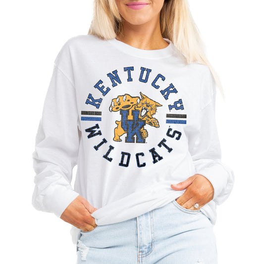 Women's Gameday Couture White Kentucky Wildcats Vintage Days Oversized Lightweight Long Sleeve T-Shirt