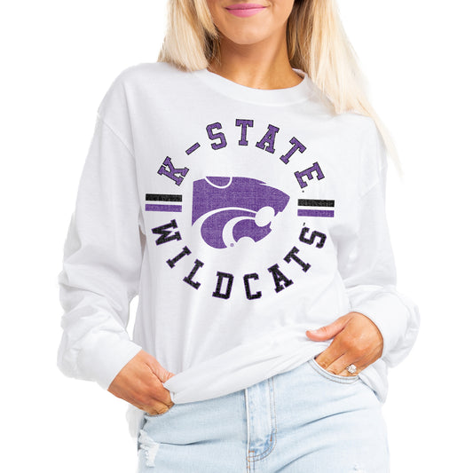 Women's Gameday Couture White Kansas State Wildcats Vintage Days Oversized Lightweight Long Sleeve T-Shirt