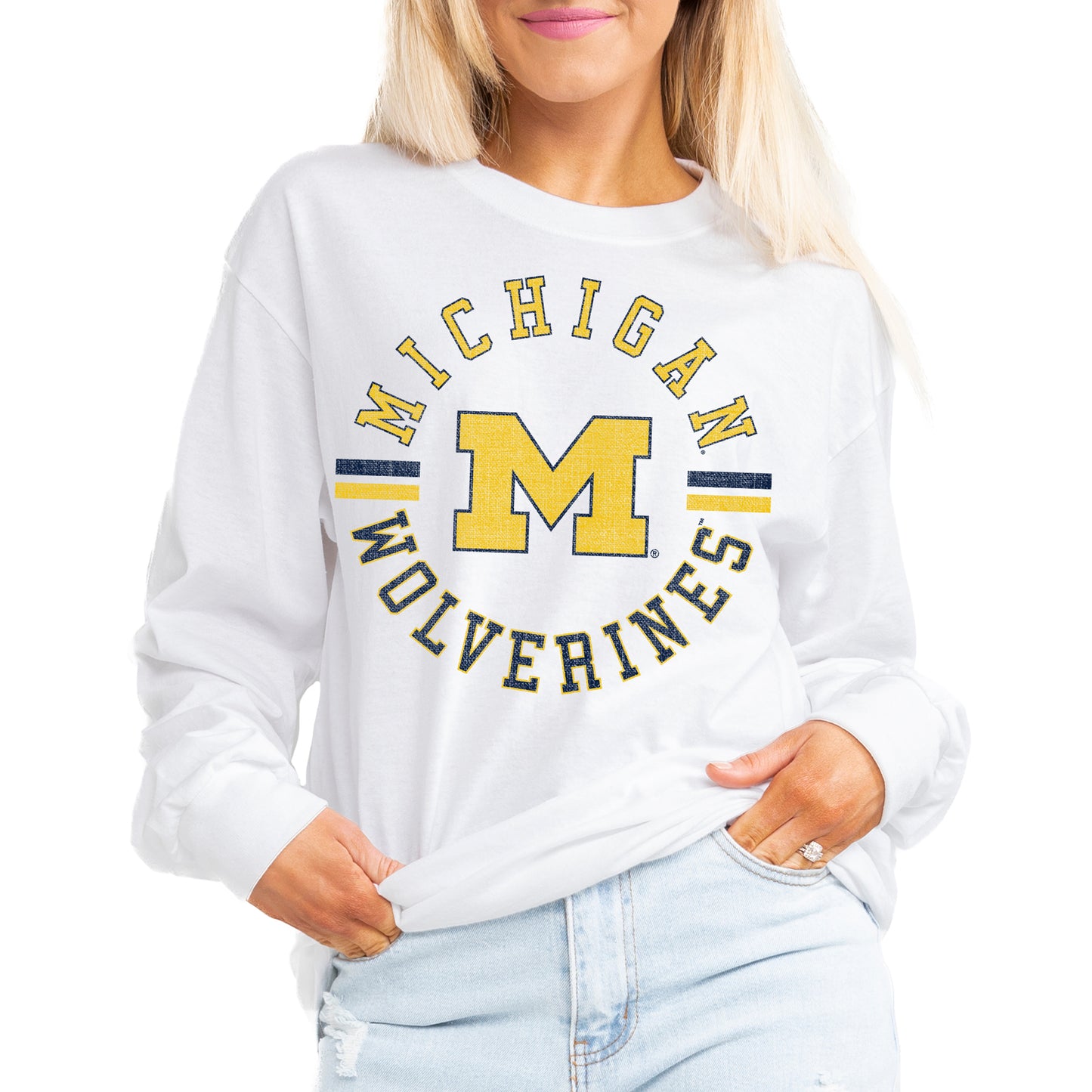 Women's Gameday Couture White Michigan Wolverines Vintage Days Oversized Lightweight Long Sleeve T-Shirt