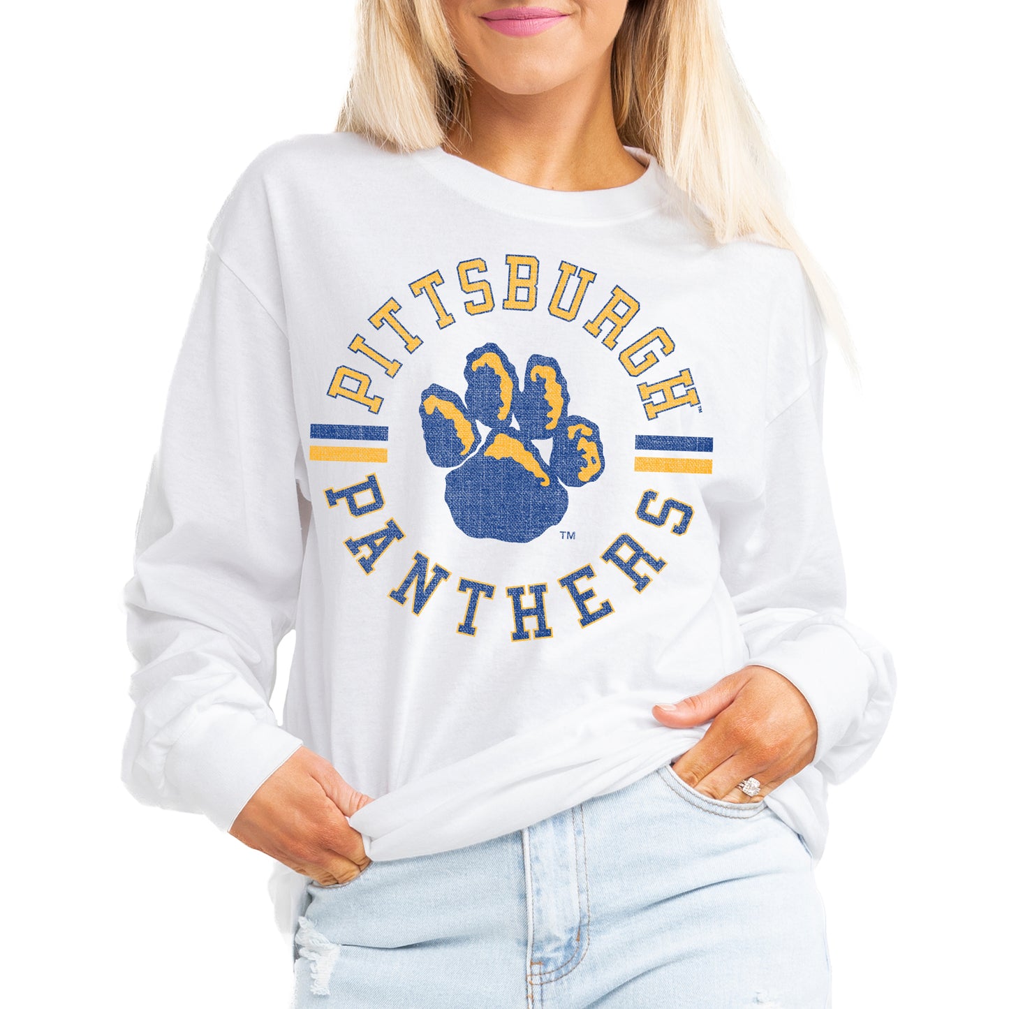 Women's Gameday Couture White Pitt Panthers Vintage Days Oversized Lightweight Long Sleeve T-Shirt