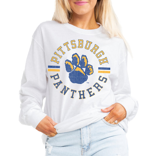 Women's Gameday Couture White Pitt Panthers Vintage Days Oversized Lightweight Long Sleeve T-Shirt