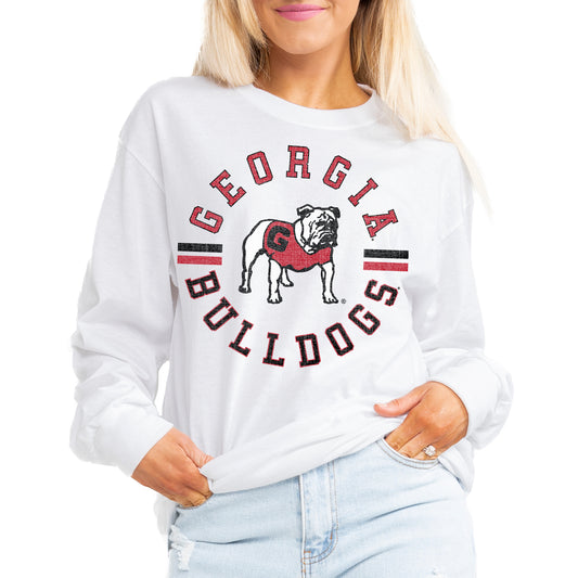 Women's Gameday Couture White Georgia Bulldogs Vintage Days Oversized Lightweight Long Sleeve T-Shirt