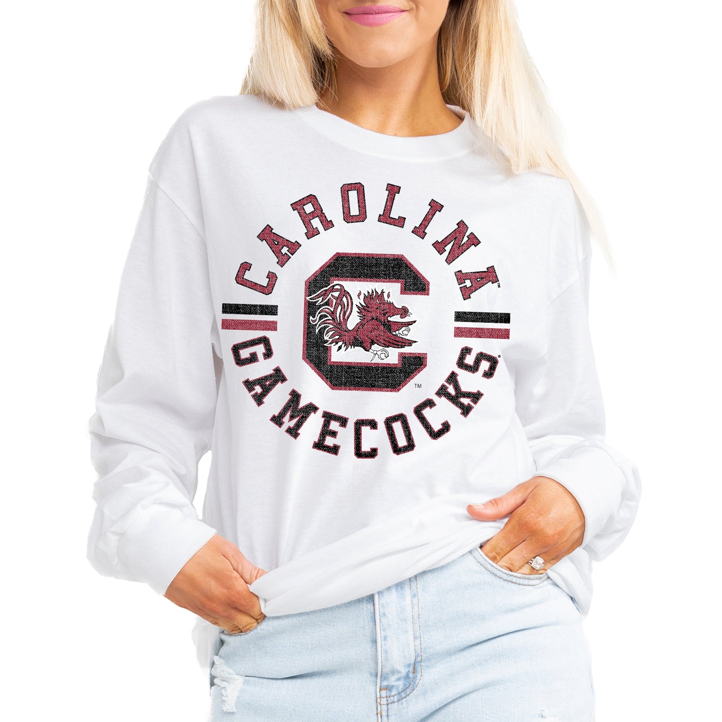 Women's Gameday Couture White South Carolina Gamecocks Vintage Days Oversized Lightweight Long Sleeve T-Shirt