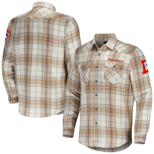 Men's NFL x Darius Rucker Collection by Fanatics Tan Denver Broncos Flannel Long Sleeve Button-Up Shirt