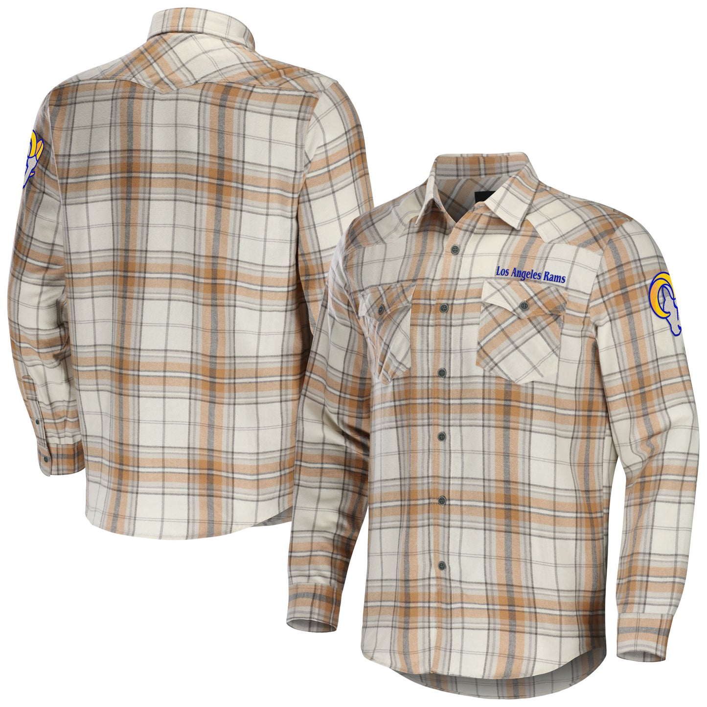 Men's NFL x Darius Rucker Collection by Fanatics Tan Los Angeles Rams Flannel Long Sleeve Button-Up Shirt