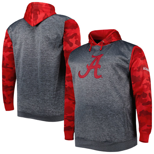 Men's Heather Charcoal Alabama Crimson Tide Big & Tall Raglan Fleece Pullover Hoodie