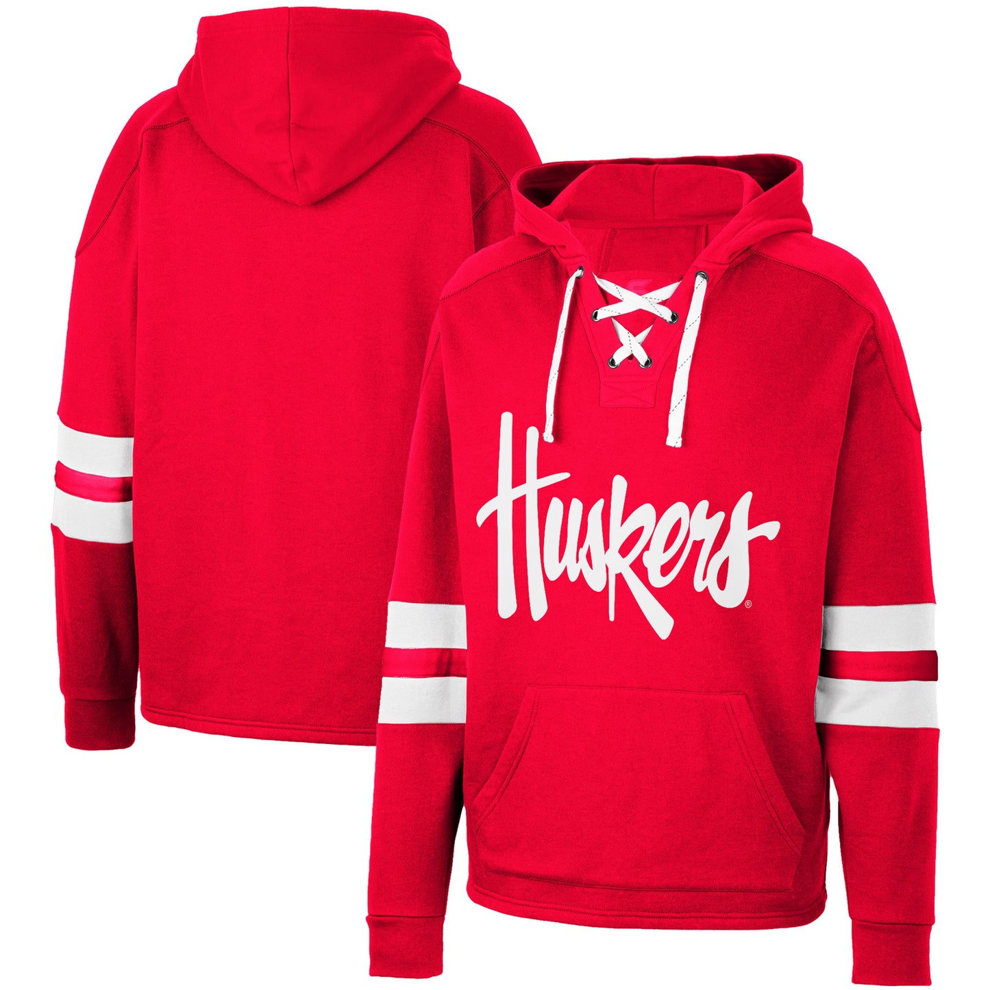 Men's Colosseum Scarlet Nebraska Huskers Lace-Up 4.0 Pullover Hoodie