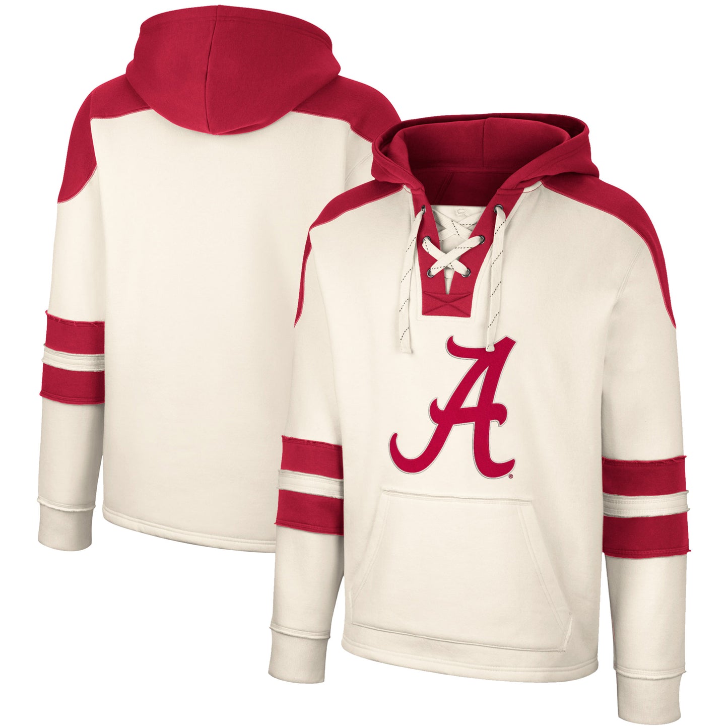 Men's Colosseum Cream Alabama Crimson Tide Lace-Up 4.0 Vintage Pullover Hoodie