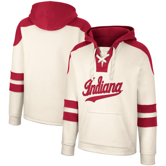 Men's Colosseum Cream Indiana Hoosiers Lace-Up 4.0 Vintage Pullover Hoodie