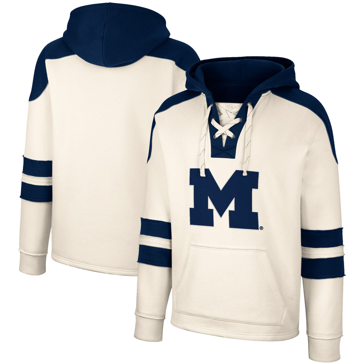 Men's Colosseum Cream Michigan Wolverines Lace-Up 4.0 Vintage Pullover Hoodie