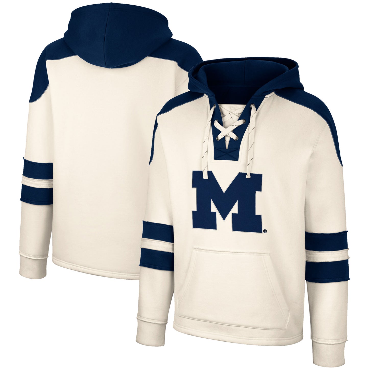 Men's Colosseum Cream Michigan Wolverines Lace-Up 4.0 Vintage Pullover Hoodie