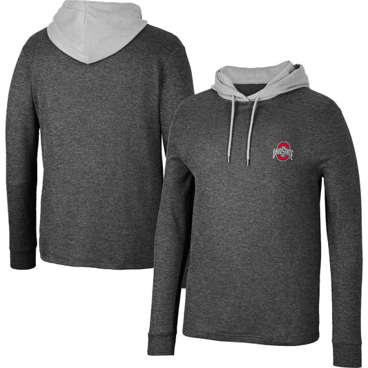 Men's Colosseum Black Ohio State Buckeyes Ballot Waffle-Knit Thermal Long Sleeve Hoodie T-Shirt