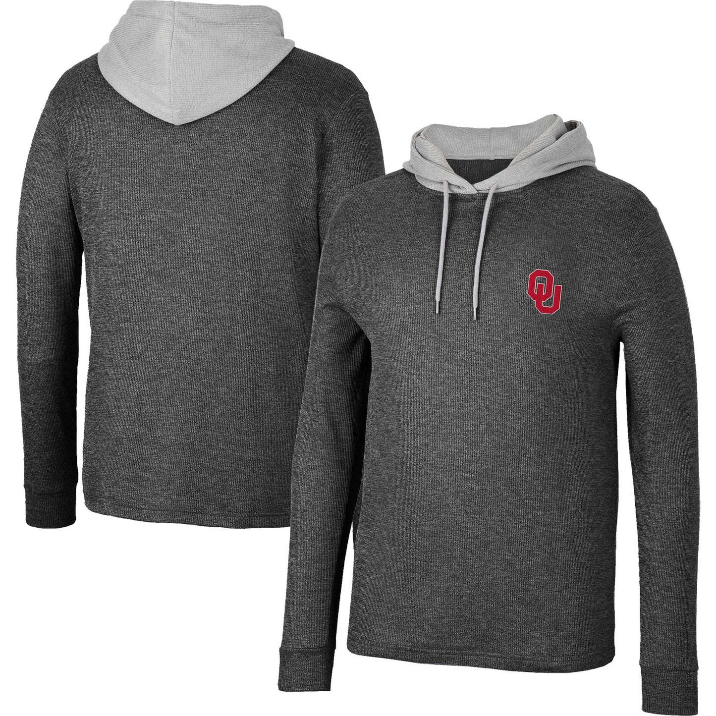 Men's Colosseum Black Oklahoma Sooners Ballot Waffle-Knit Thermal Long Sleeve Hoodie T-Shirt