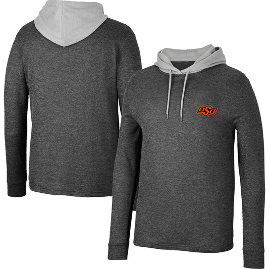 Men's Colosseum Black Oklahoma State Cowboys Ballot Waffle-Knit Thermal Long Sleeve Hoodie T-Shirt