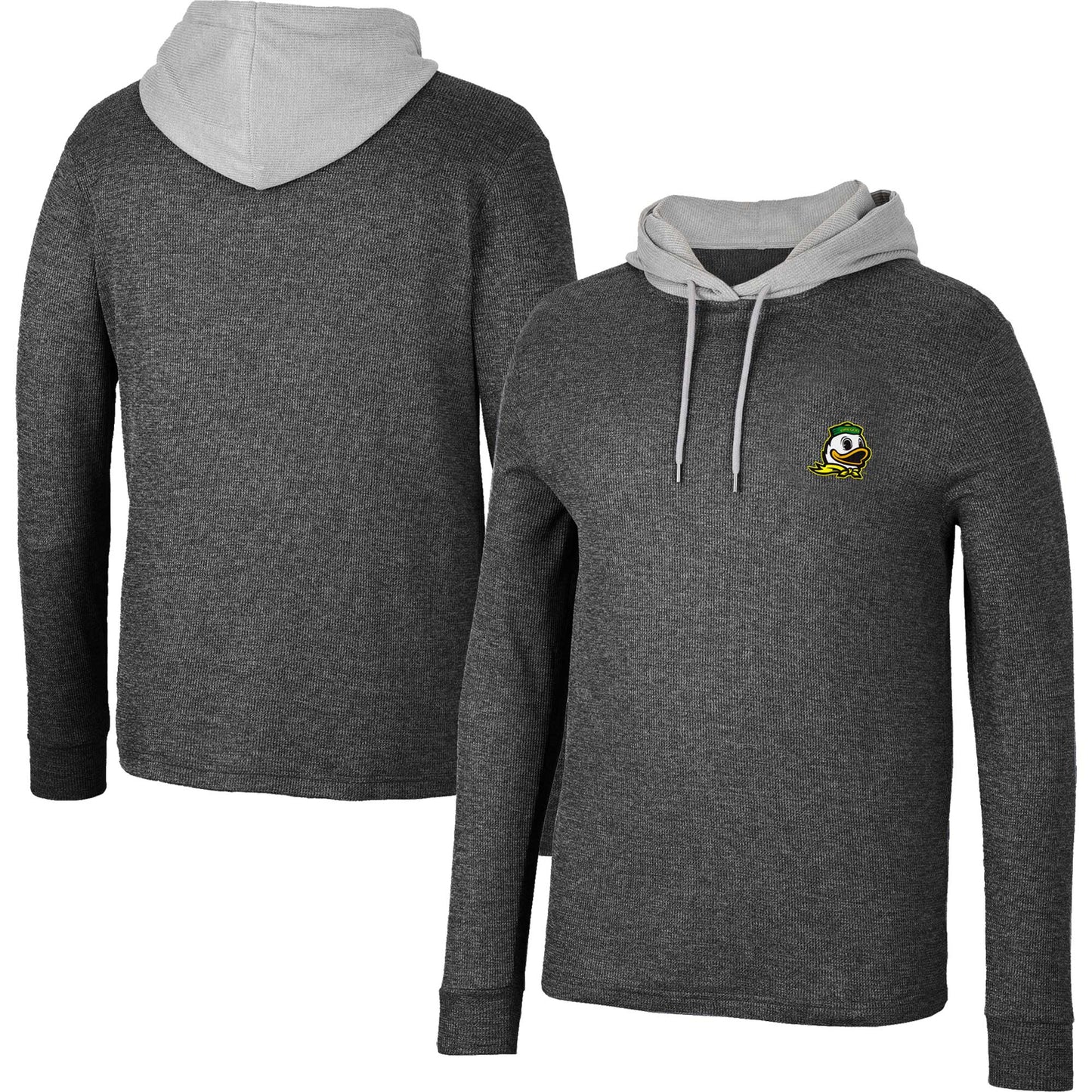 Men's Colosseum Black Oregon Ducks Ballot Waffle-Knit Thermal Long Sleeve Hoodie T-Shirt